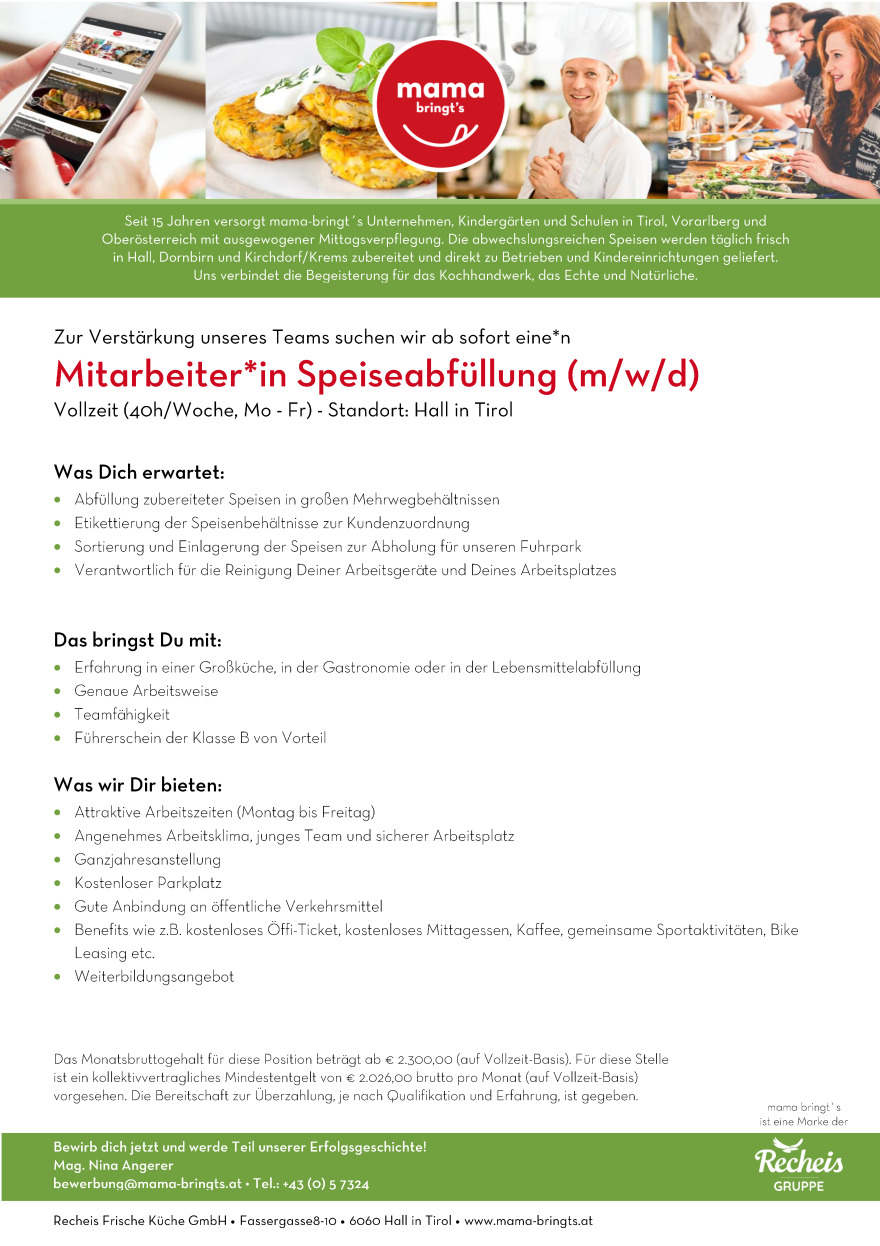 Mitarbeiter*in Speiseabfüllung (m/w/d)