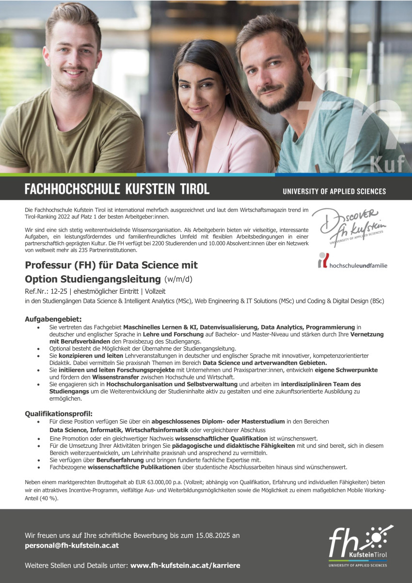 Professur (FH) für Data Science mit  Option Studiengangsleitung (w/m/d)