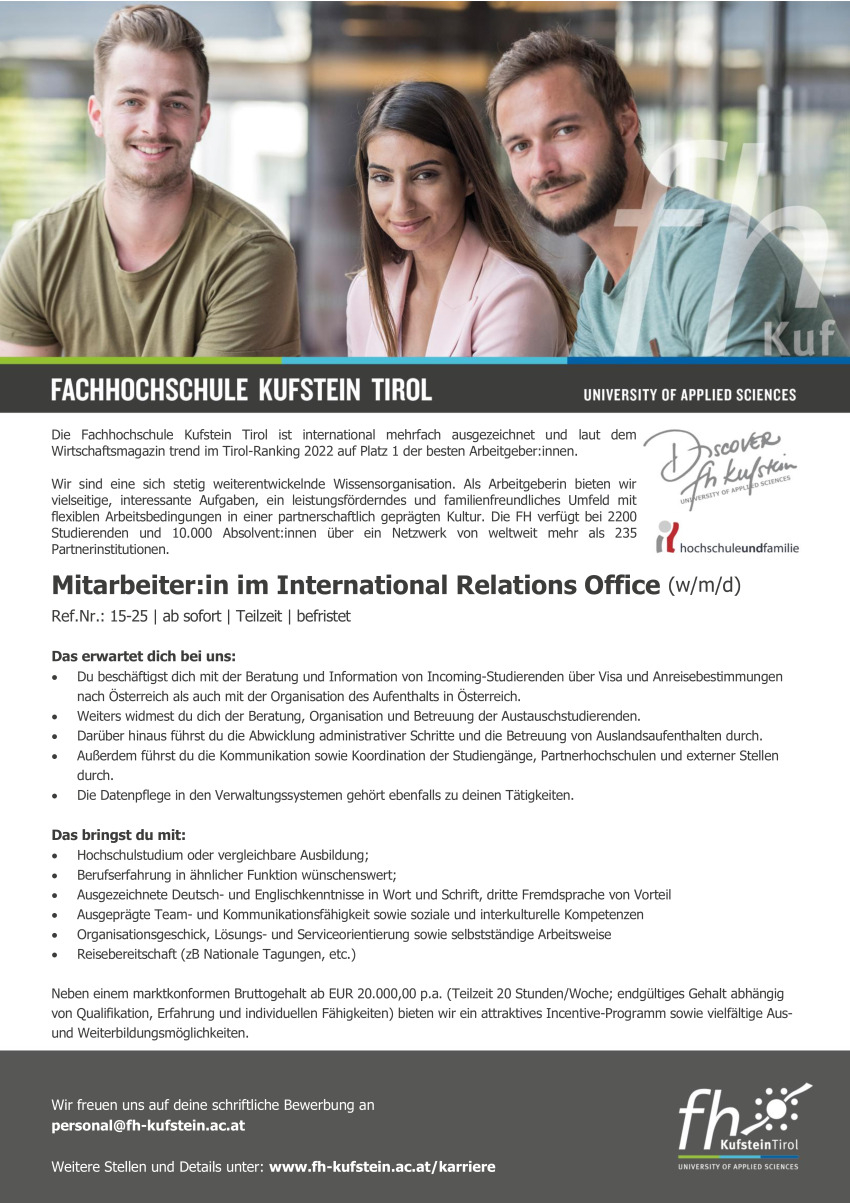 Mitarbeiter:in im International Relations Office (w/m/d)