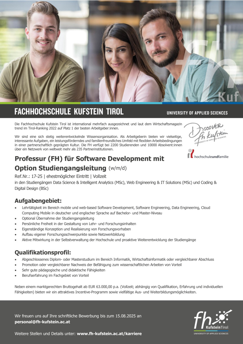 Professur (FH) für Software Development mit Option Studiengangsleitung (w/m/d)