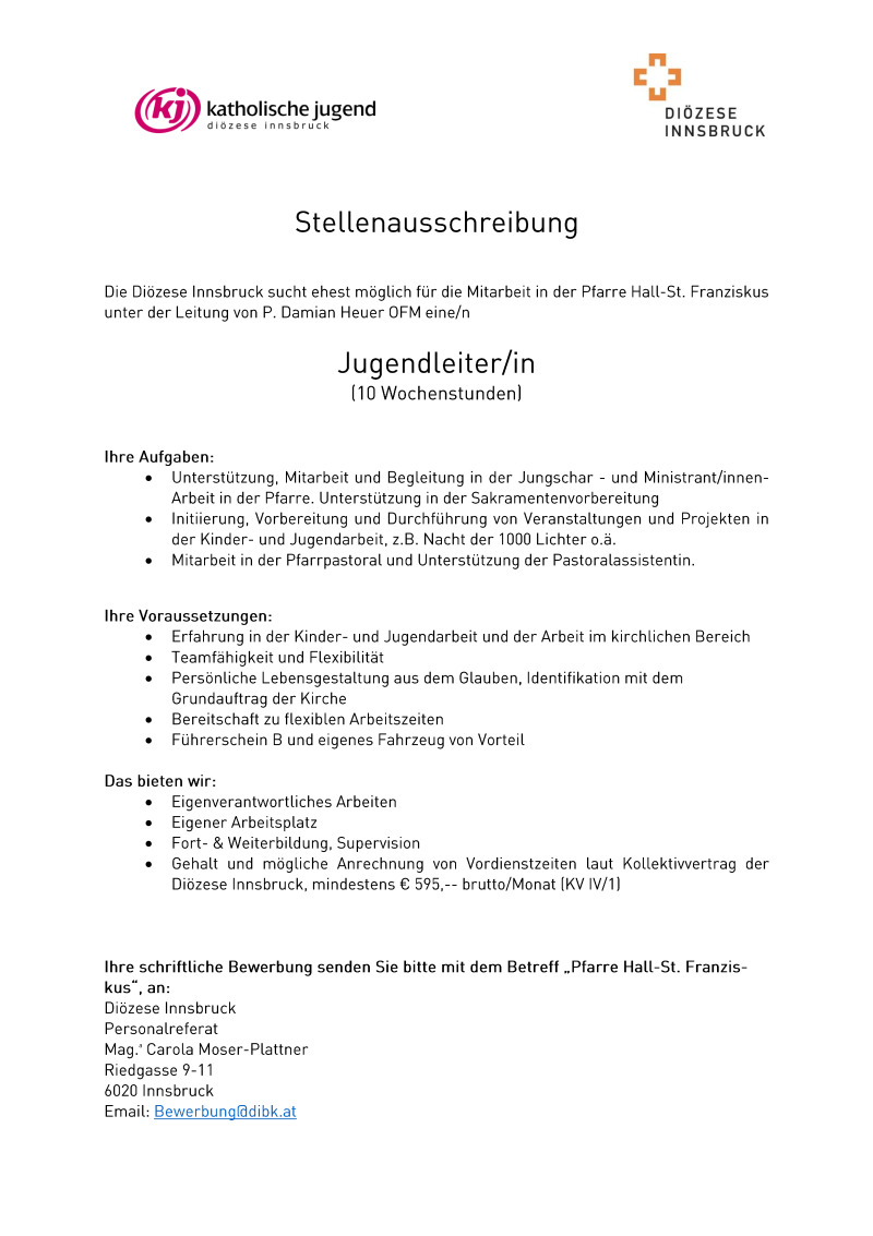 Jugendleiter/in - 10 Wochenstunden