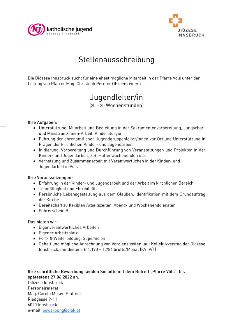 Jugendleiter/in - 20-30 Wochenstunden