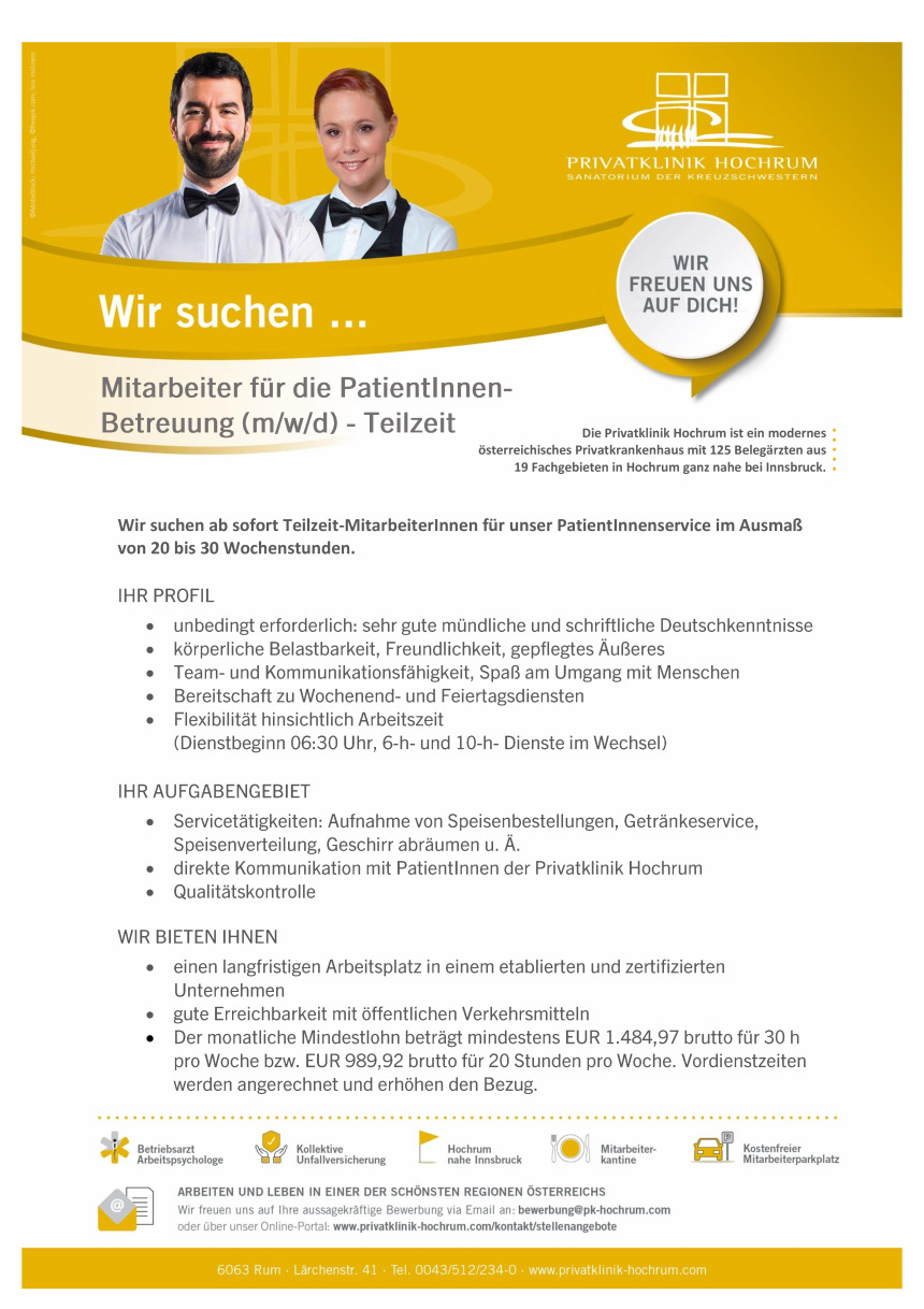 Mitarbeiter im PatientInnen-Service (m/w/d) - Teilzeit