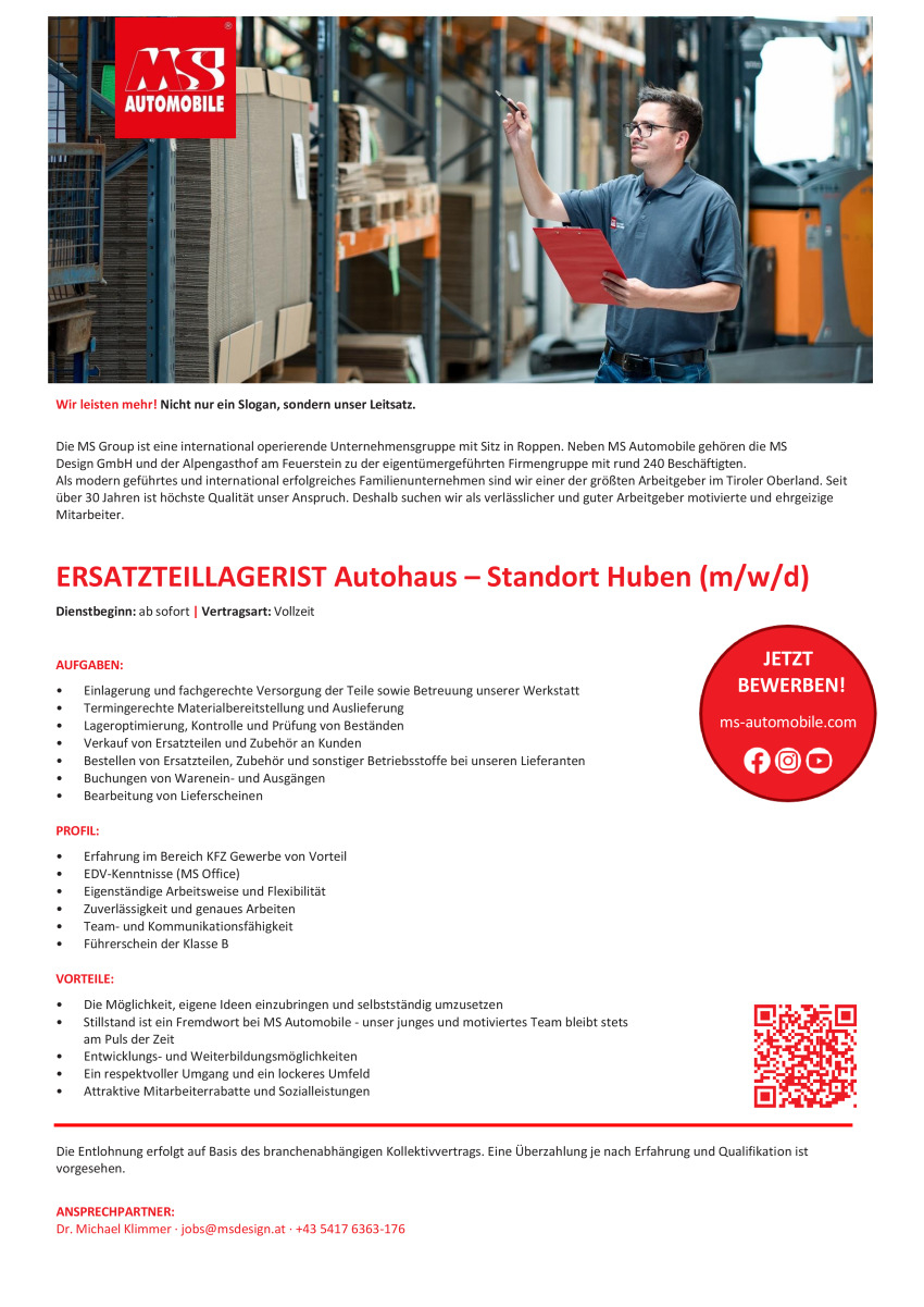 Ersatzteillagerist im Autohaus - Standort Huben (m/w/d)