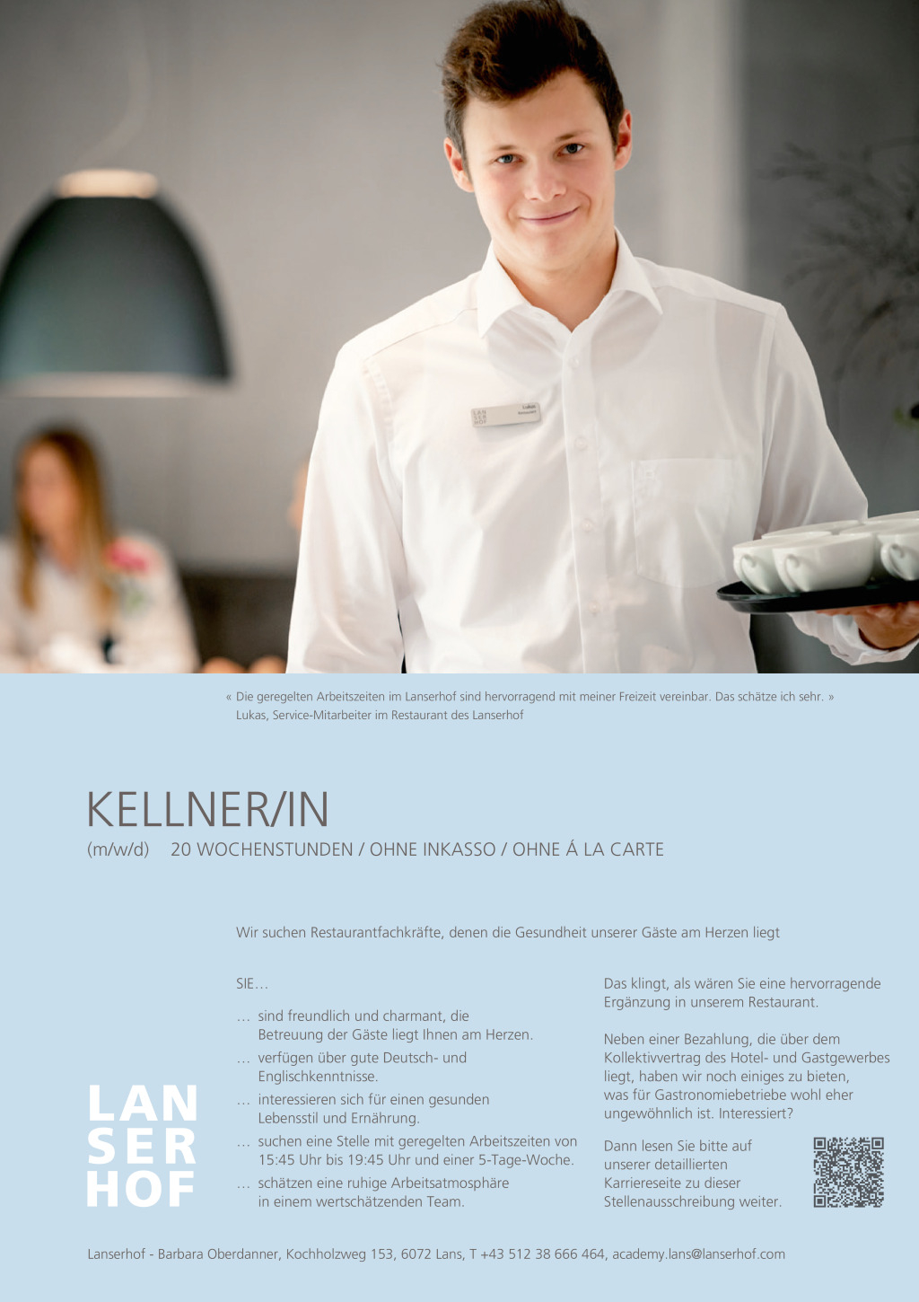 Kellner:in (m/w/d) 20 Wochenstunden / ohne Inkasso / ohne à la carte