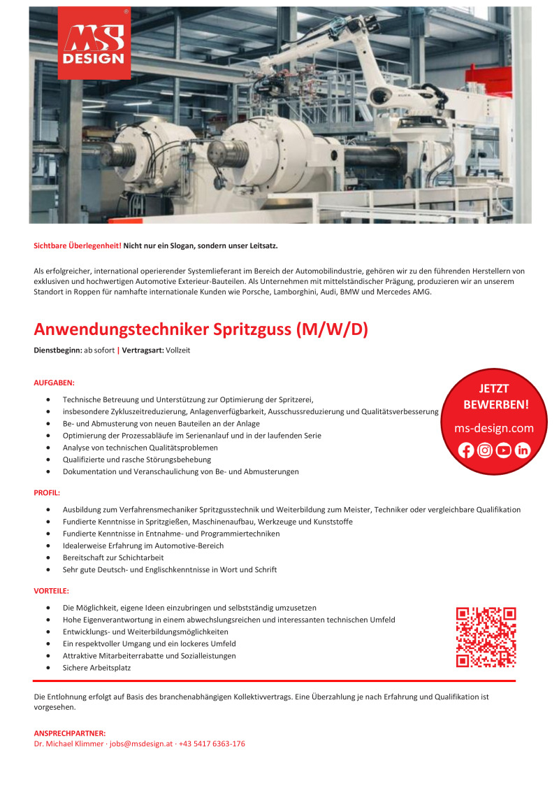 Spritzguss-Anwendungstechniker (m/w/d)
