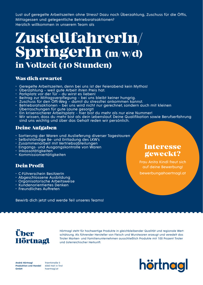 ZustellfahrerIn/SpringerIn (m/w/d)