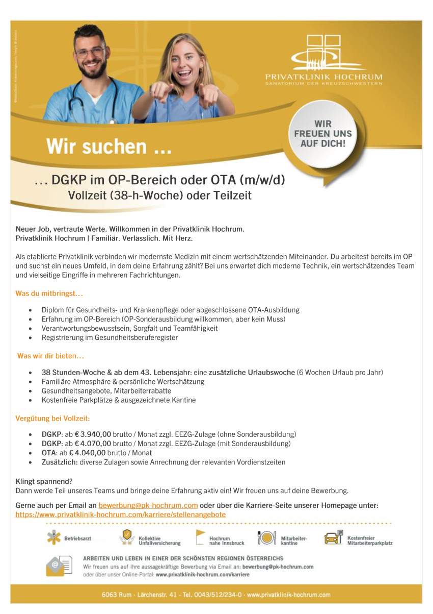 Instrumentar:in (DGKP im OP-Bereich) oder OTA (Operationstechnische Assistenz) - (m/w/d)