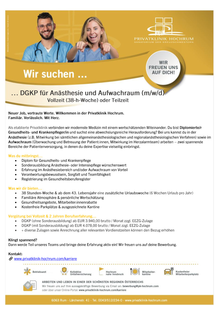 DGKP für Anästhesie und Aufwachraum (m/w/d)