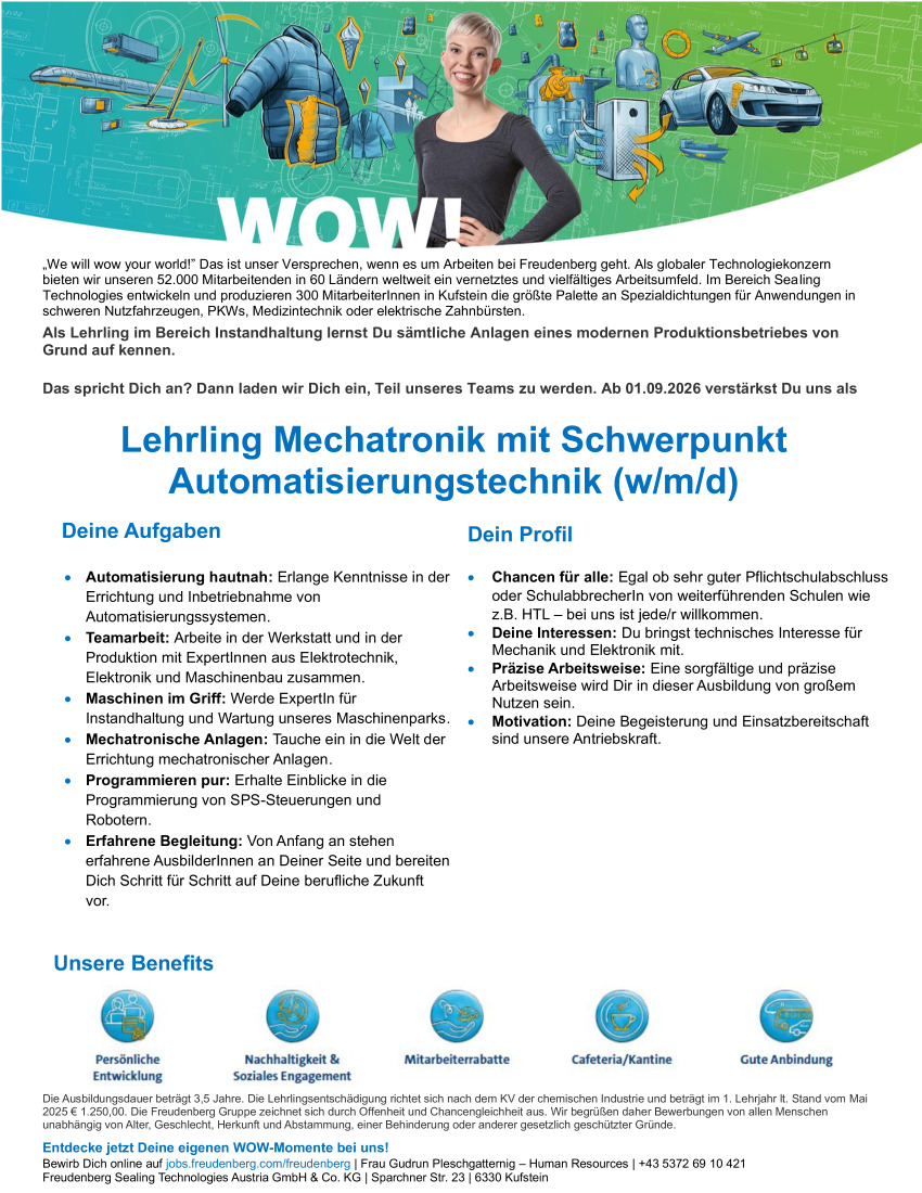 Lehrling Mechatronik mit Schwerpunkt Automatisierungstechnik (w/m/d)