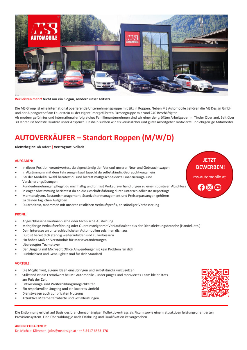 Autoverkäufer - Standort Roppen (m/w/d)