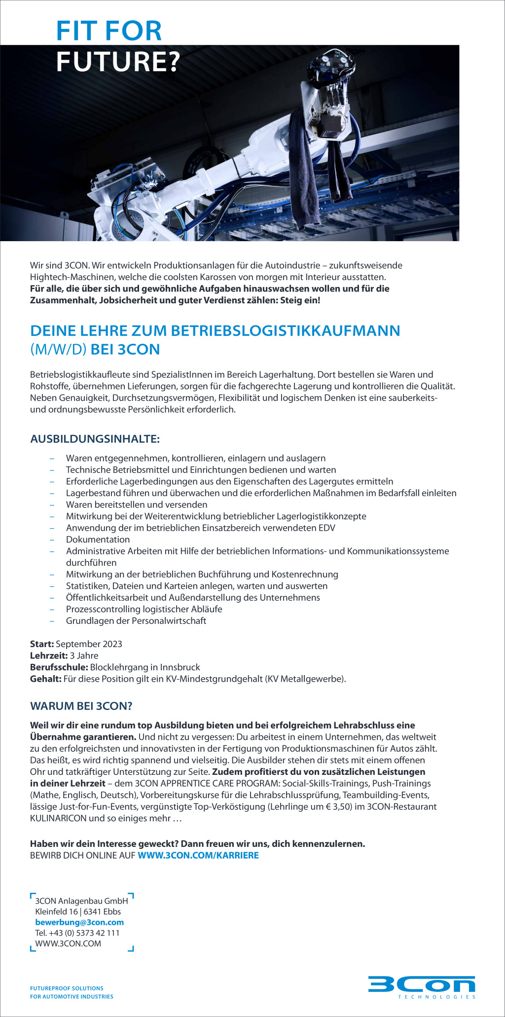 Lehrling Betriebslogistikkaufmann (M/W/D)
