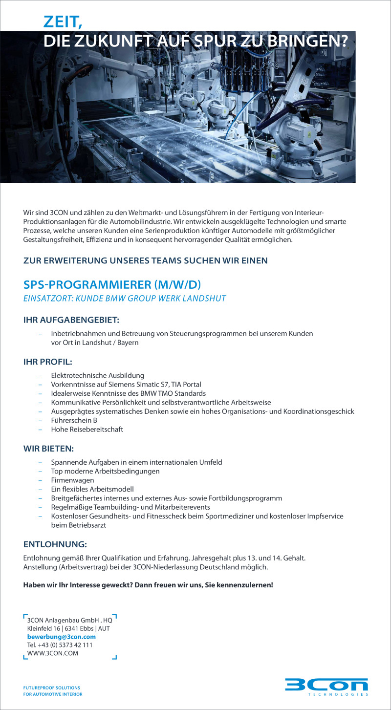 SPS-Programmierer (m/w/d) Einsatzort: Kunde BMW Group Werk Landshut