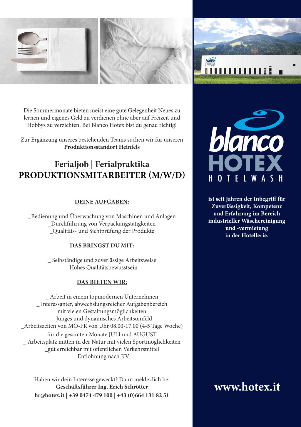 Produktionsmitarbeiter (m/w/d) Ferialjob/Ferialpraktika