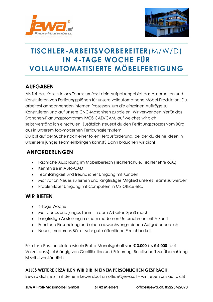 Arbeitsvorbereiter für Möbelfertigung (m/w/d)