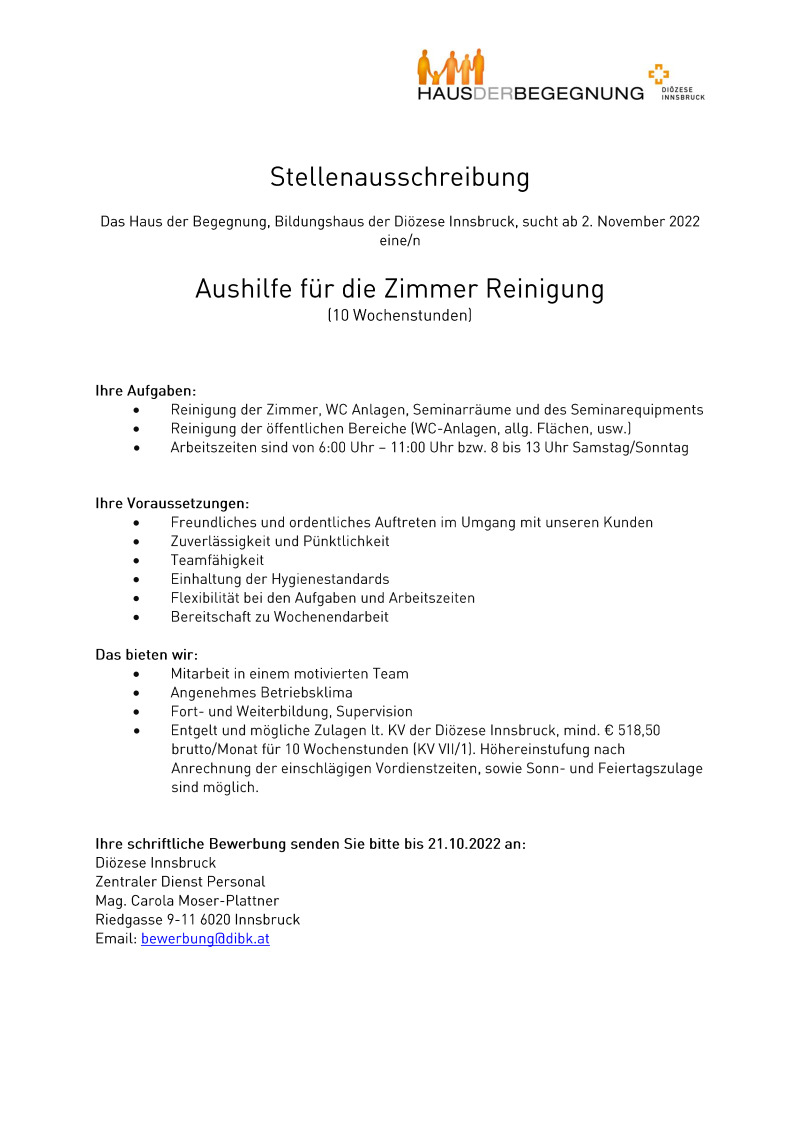 Ausschreibung Reinigungkraft_10 h Diözese