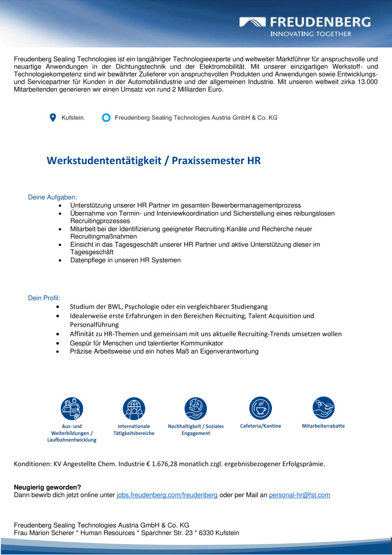 Freudenberg Werkstudent HR Kufstein