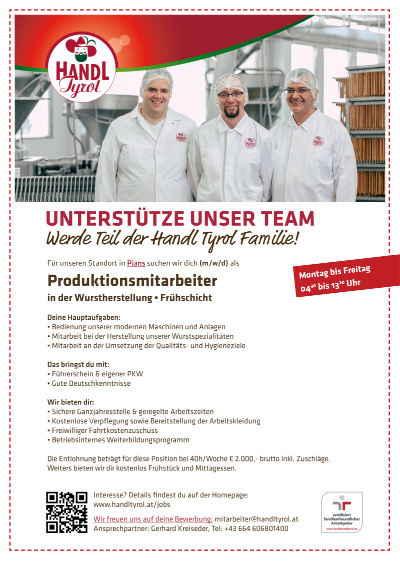 Produktionsmitarbeiter in der Wurstherstellung (m/w/d) Frühschicht