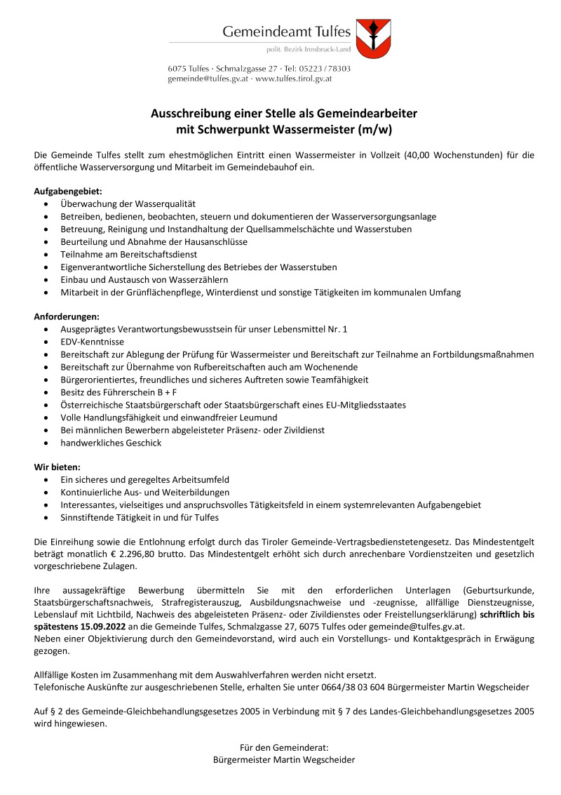 Gemeinde Tulfes Bauhofmitarbeiter