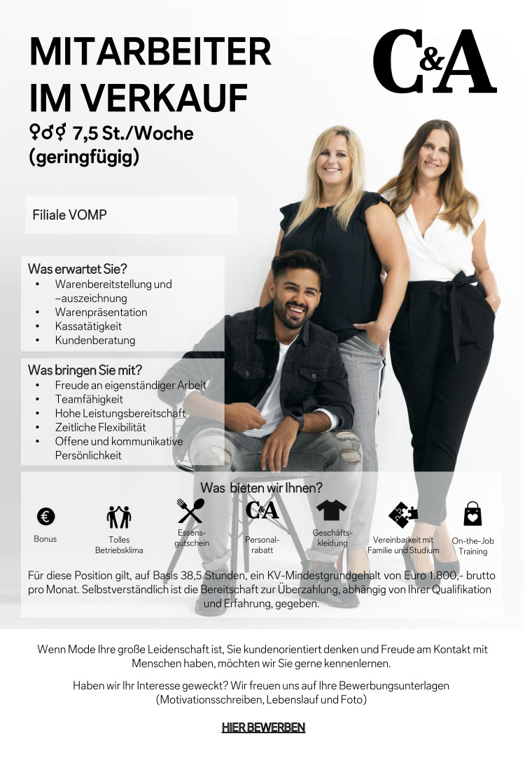 Mitarbeiter im Verkauf - 7,5 St./Woche (m/w/d)