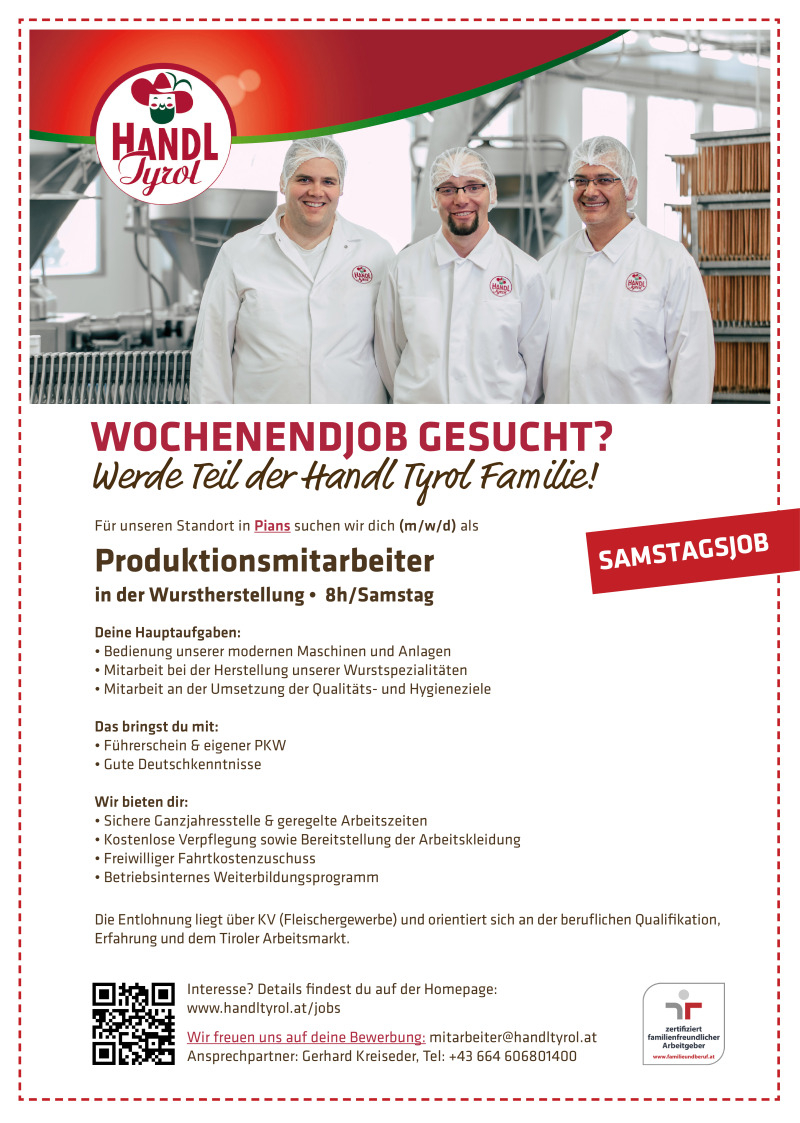 Produktionsmitarbeiter in der Wurstherstellung (m/w/d) Samstag