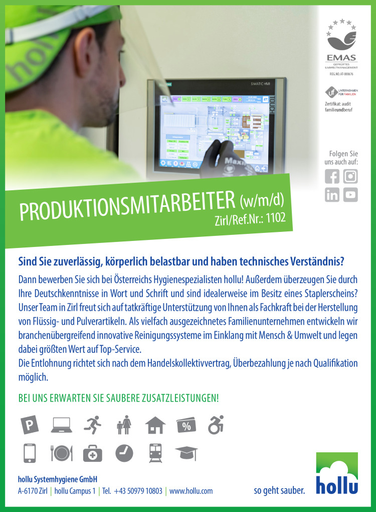 hollu Produktionsmitarbeiter Zirl