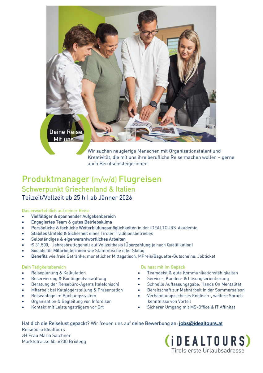 Reisebüromitarbeiter Backoffice (m/w/d) Flugreisen (Italien/Griechenland)