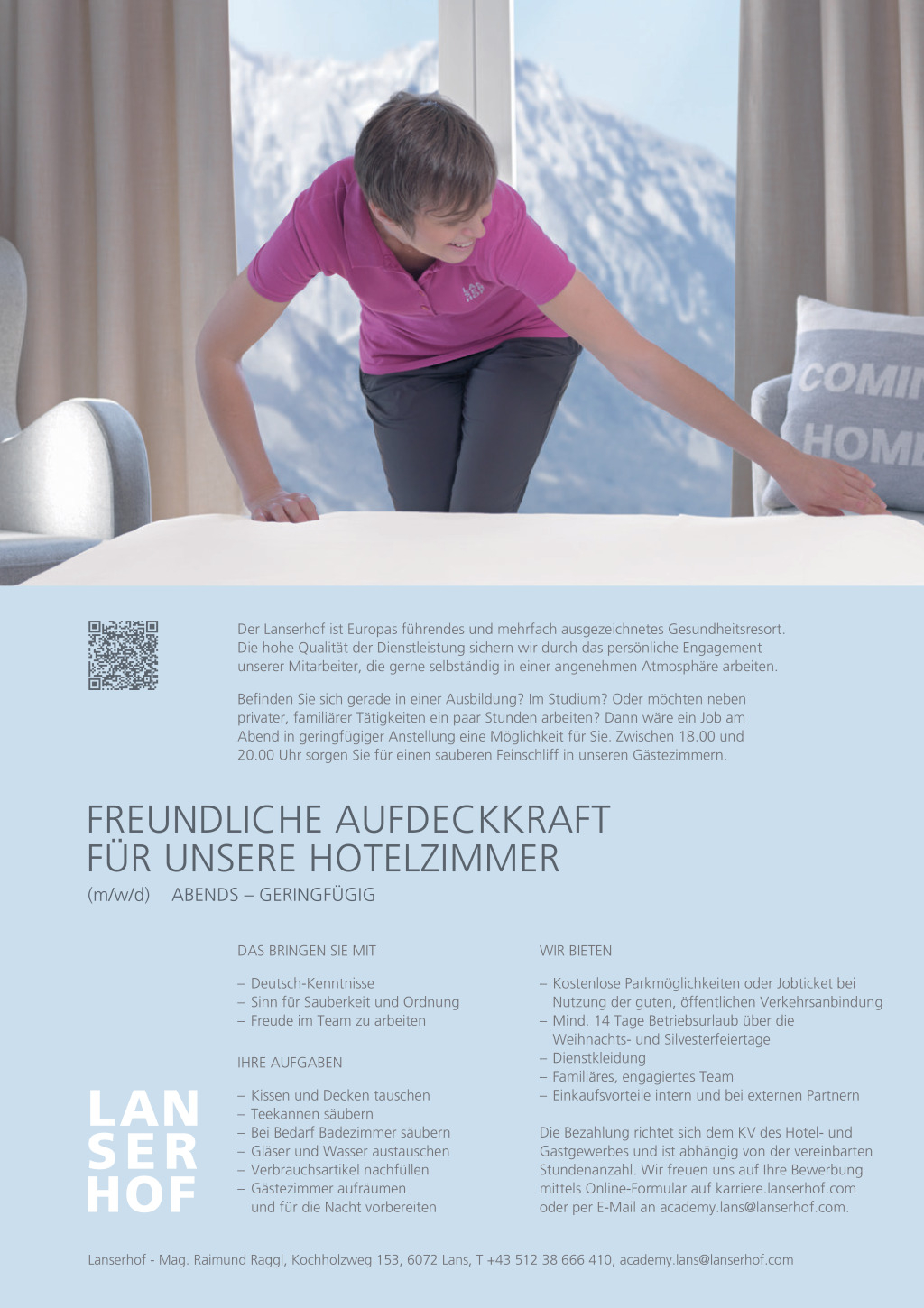 Studentenjob / Nebenjob Aufdeckkraft für unsere Hotelzimmer (m/w/d) - geringfügig abends