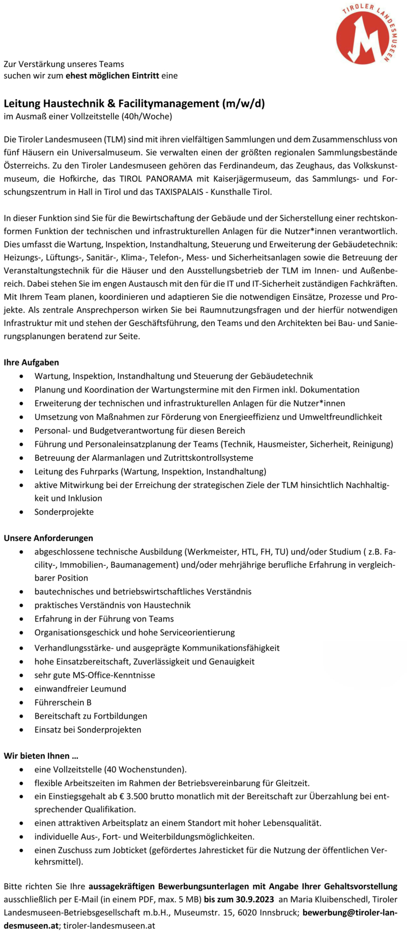 Leitung Haustechnik & Facilitymanagement (m/w/d)