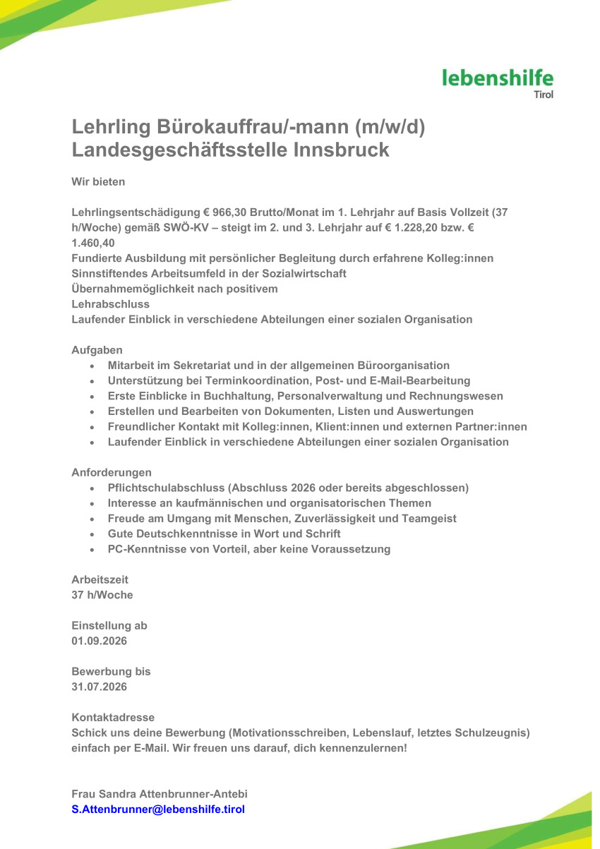 Lehrling Bürokauffrau/-mann (m/w/d) 