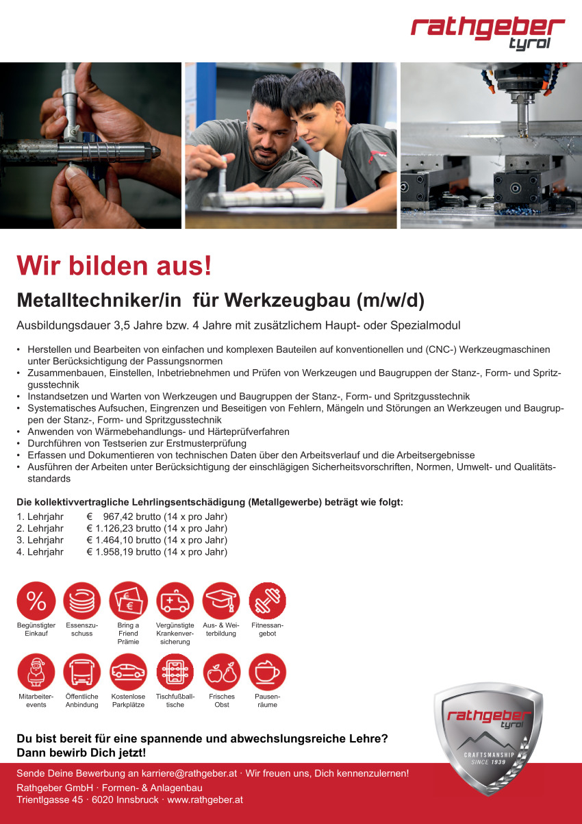 Lehre Metalltechniker/in für Werkzeugbau (m/w/d)