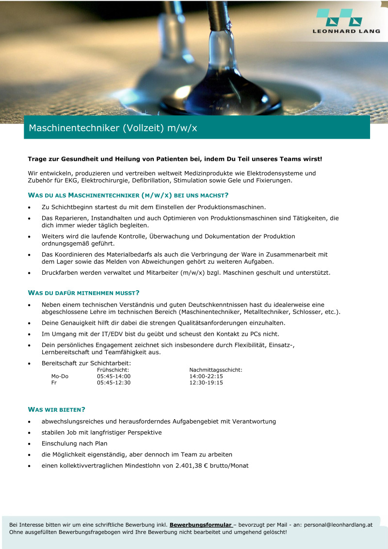 Maschinentechniker m/w/x