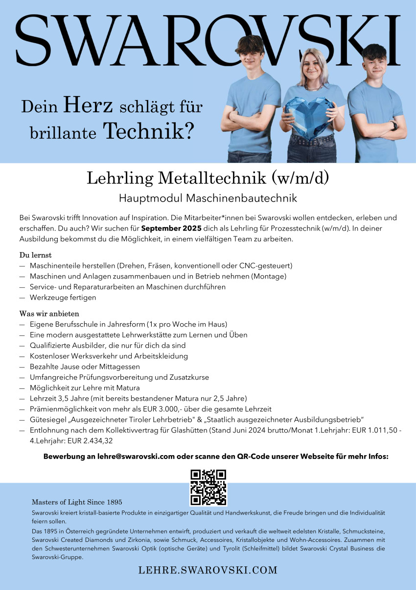Lehrling für den Lehrberuf Metalltechnik-Maschinenbautechnik (w/m/d)