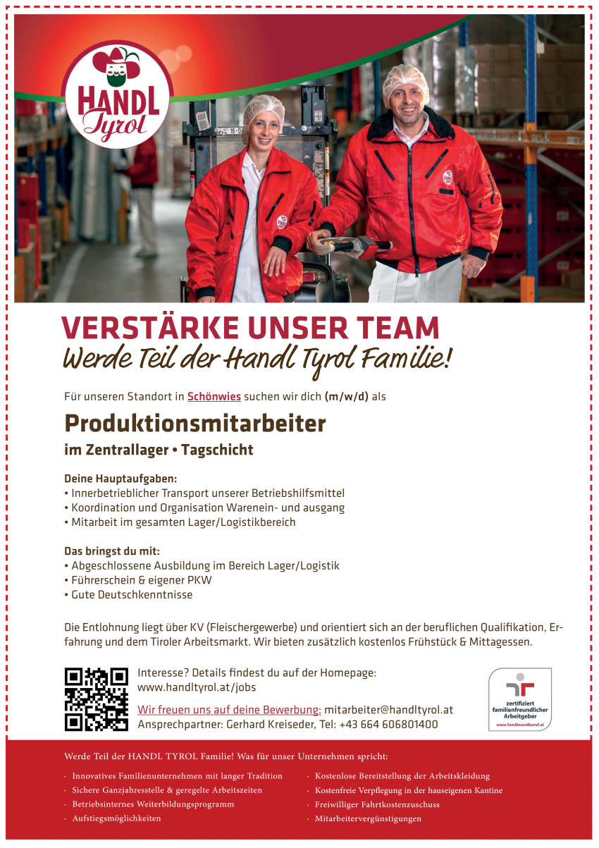Produktionsmitarbeiter im Zentrallager - Tagschicht