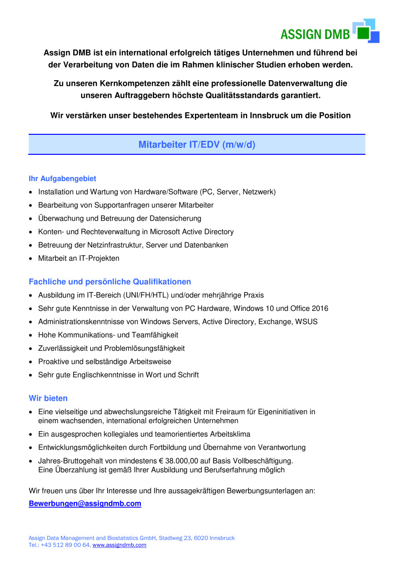 Mitarbeiter IT/EDV (m/w/d)