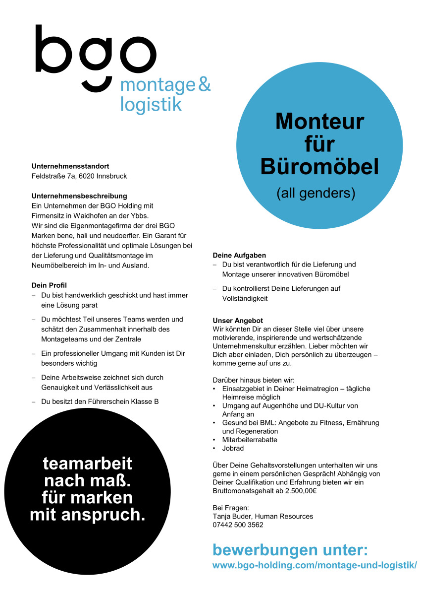 Monteur für Büromöbel (all genders)