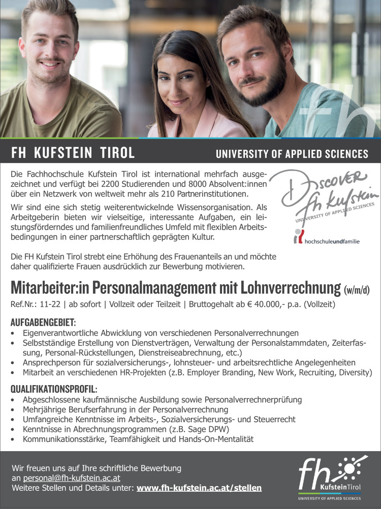 Jobs bei Fachhochschule Innsbruck