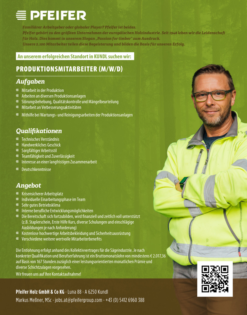 Pfeifer Produktionsmitarbeiter Kundl