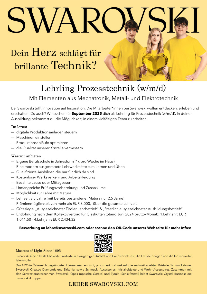 Lehrling für den Lehrberuf Prozesstechnik (w/m/d)