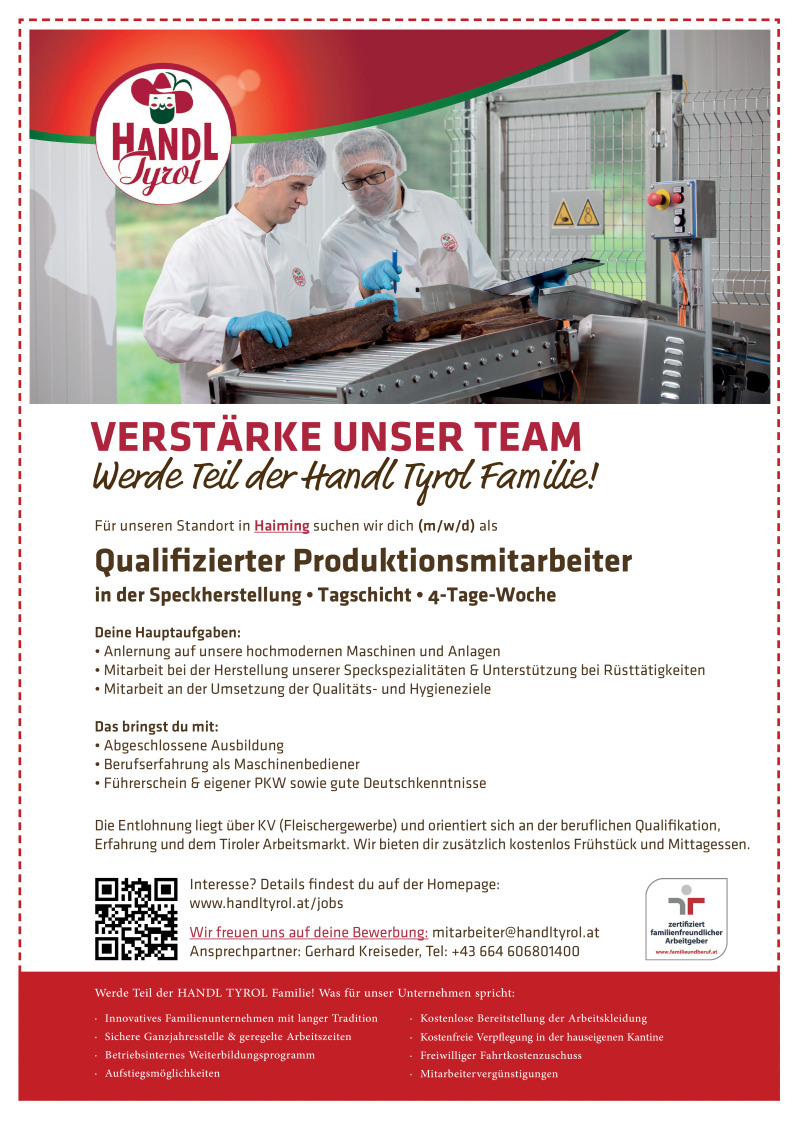 Qualifzierter Produktionsmitarbeiter (m/w/d) in der Speckherstellung