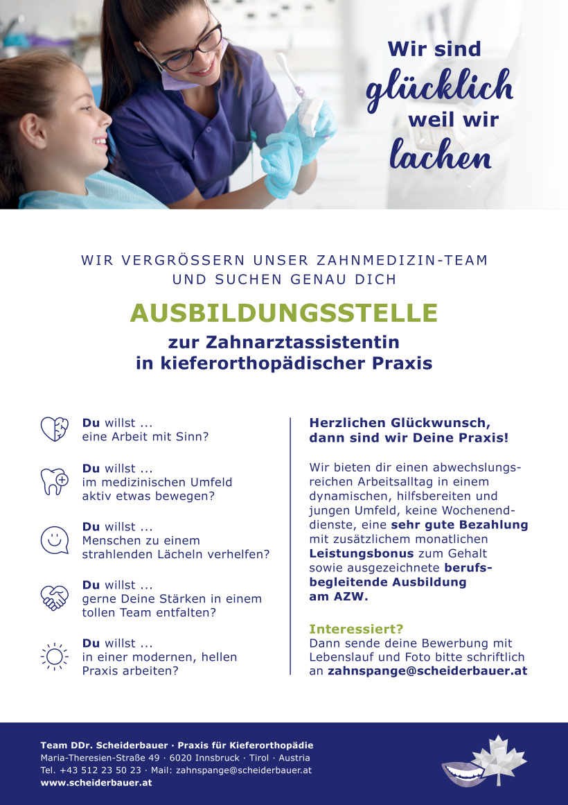 Ausbildungsstelle zur Zahnarztassistentin in kieferorthopädischer Praxis