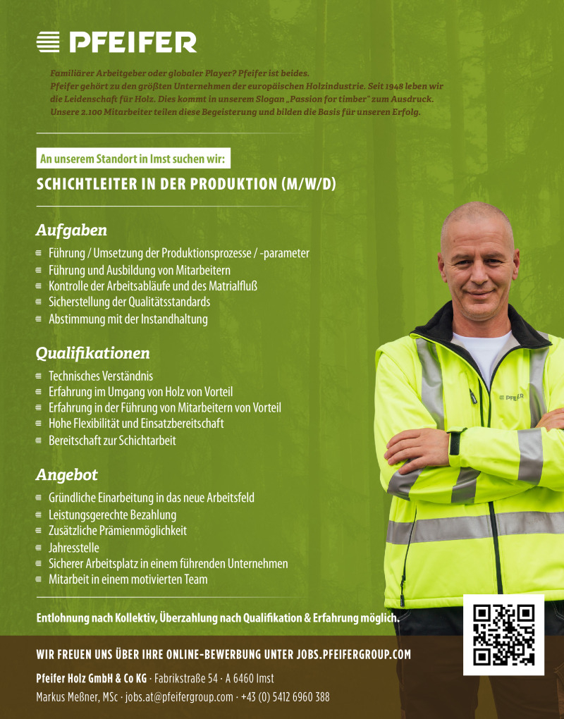 Schichtleiter in der Produktion Pfeifer Imst