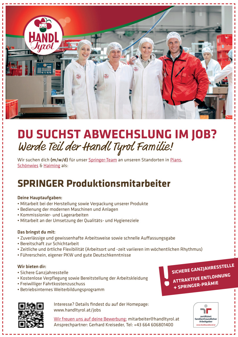 Springer Produktionsmitarbeiter Handl Pians, Schönwies, Haiming