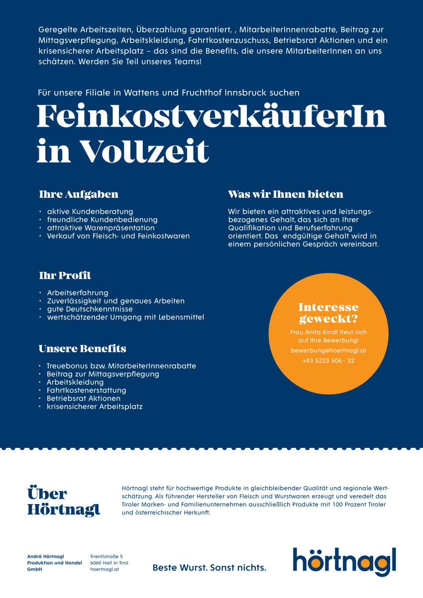FeinkostverkäuferIn in Vollzeit