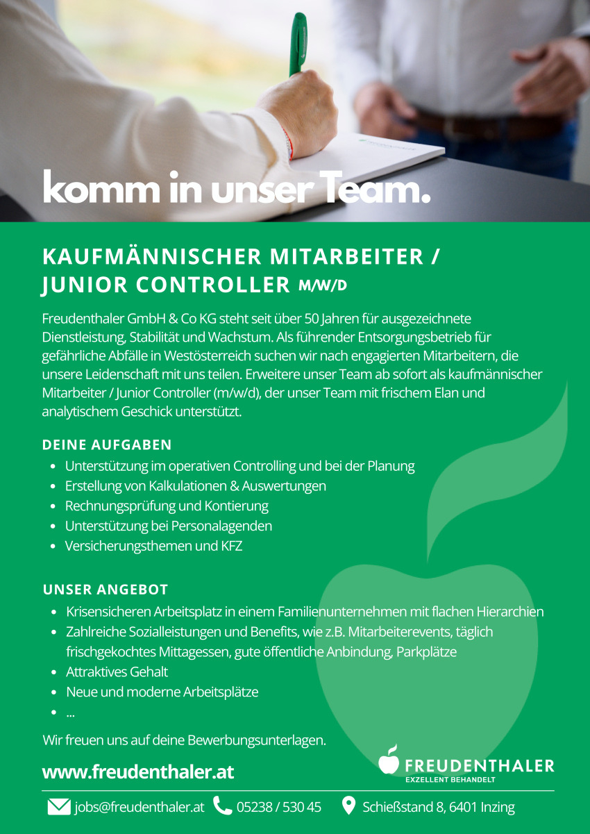 Kaufmännischer Mitarbeiter / Junior Controller (w/m/d)