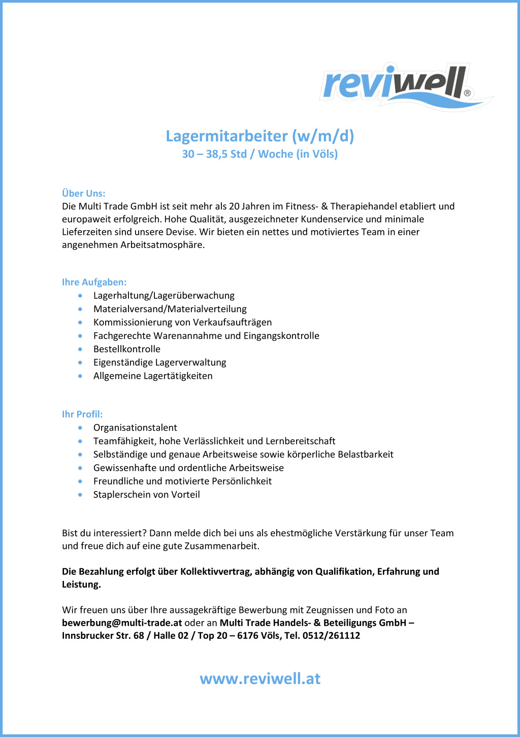 Lagermitarbeiter (w/m/d)