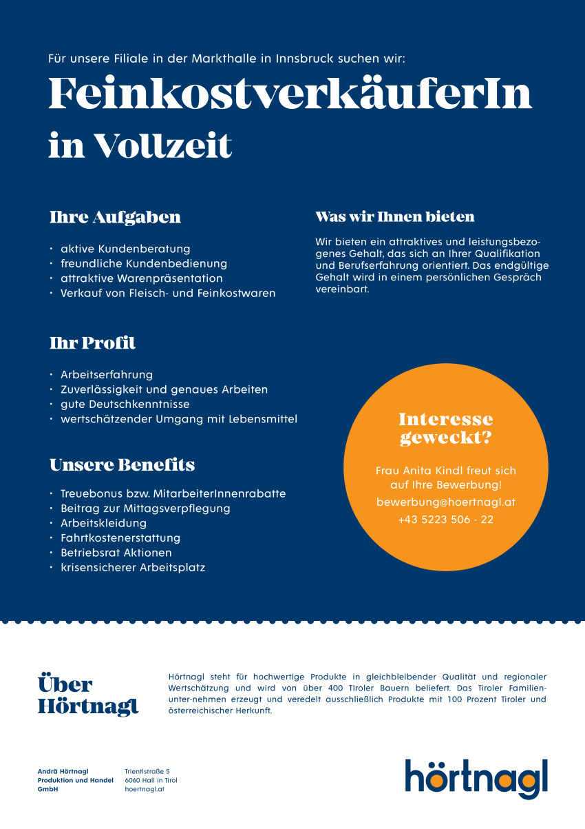 FeinkostverkäuferIn in Vollzeit