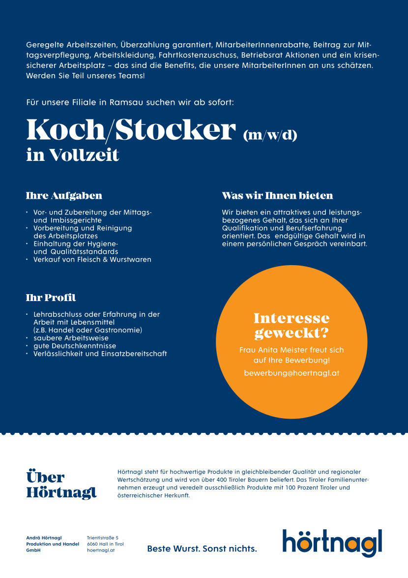 Koch/Stocker in Vollzeit