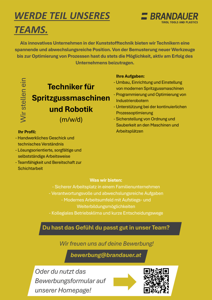 Techniker für Spritzgussmaschinen und Robotik (m/w/d)