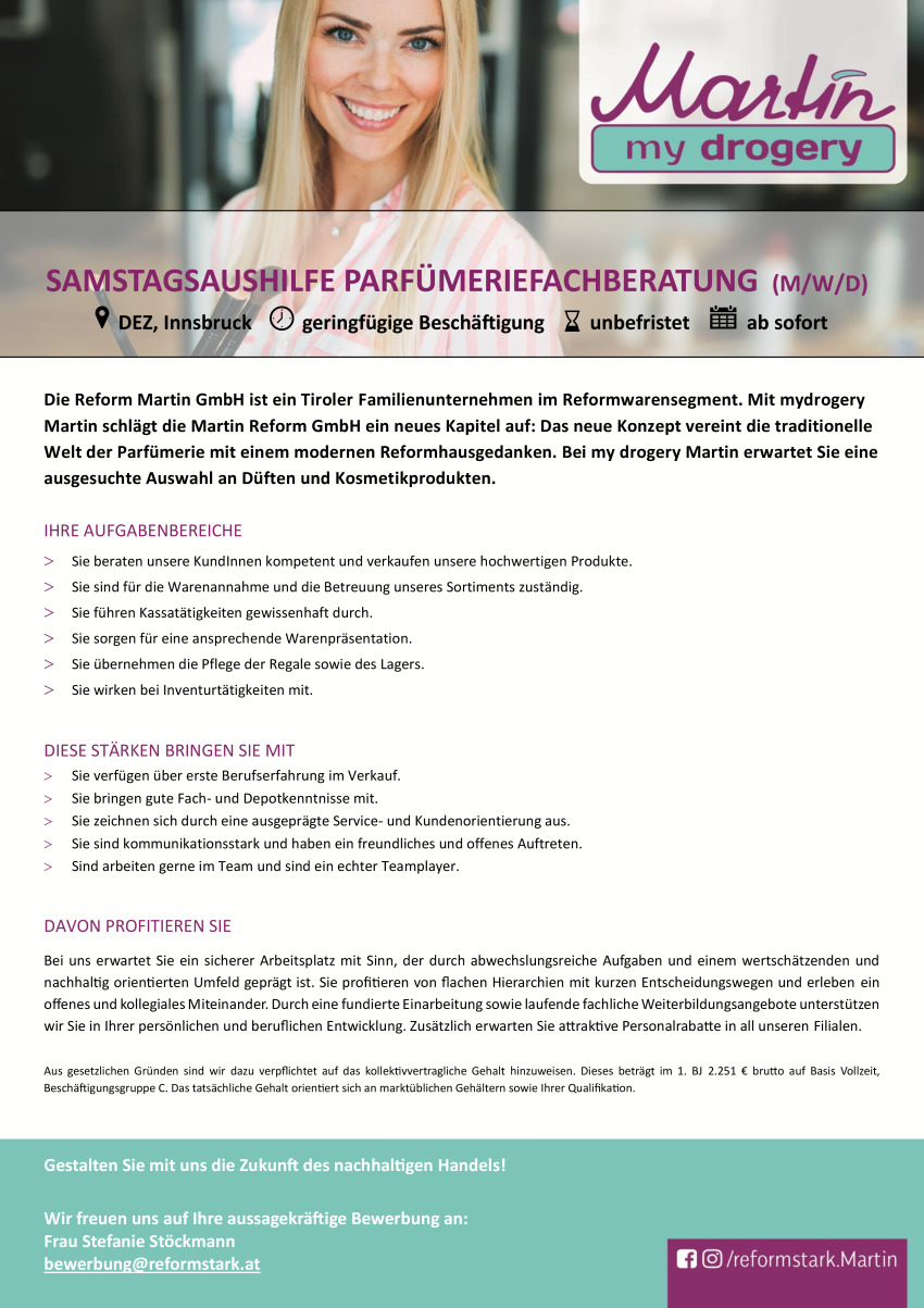 Samstagsaushilfe Parfümeriefachberatung (Innsbruck EKZ DEZ)